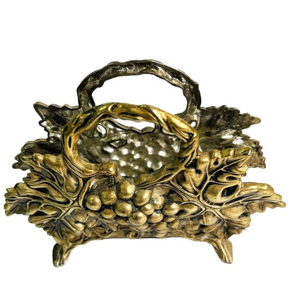 Napkin Holder Grape Vine Gold-Color Footed by Studio Silversmith 7" x 5" - Picture 5 of 7